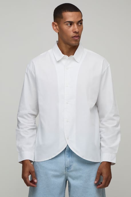Oversized Curve Placket and Hem Long Sleeve Shirt - Image 1