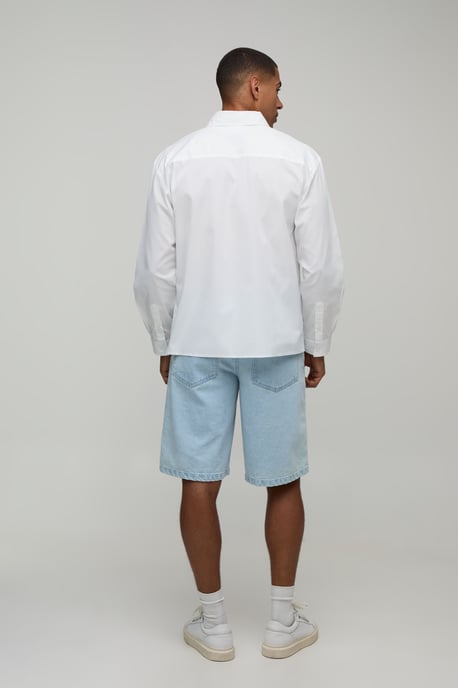 Oversized Curve Placket and Hem Long Sleeve Shirt - Image 2