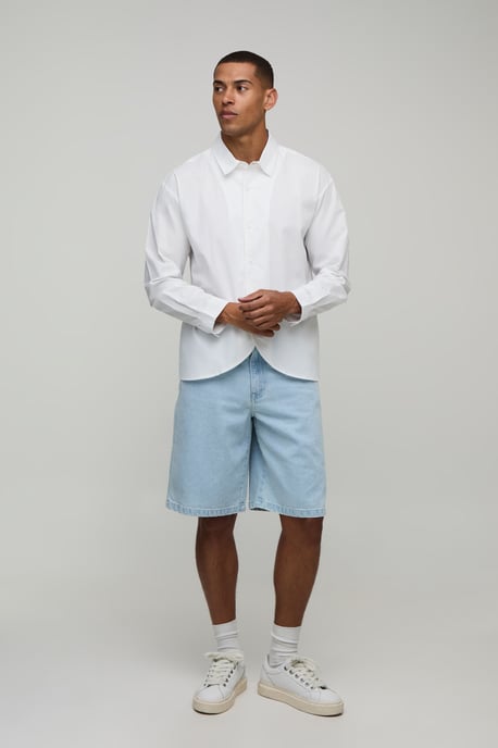Oversized Curve Placket and Hem Long Sleeve Shirt - Image 4