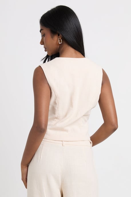 Linen Look Asymmetric Waistcoat - Image 2