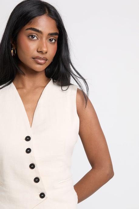 Linen Look Asymmetric Waistcoat - Image 4