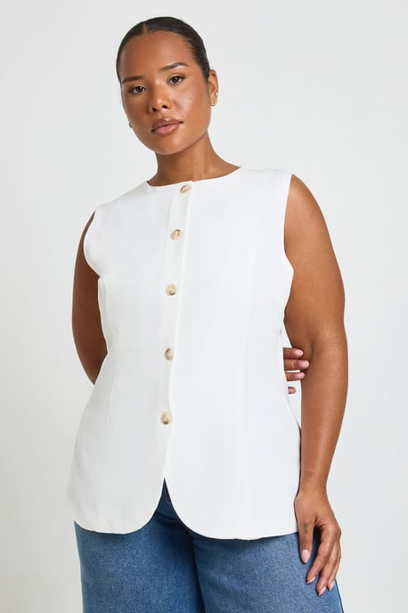 Plus Long Line Cinch Waist Waistcoat - Image 1