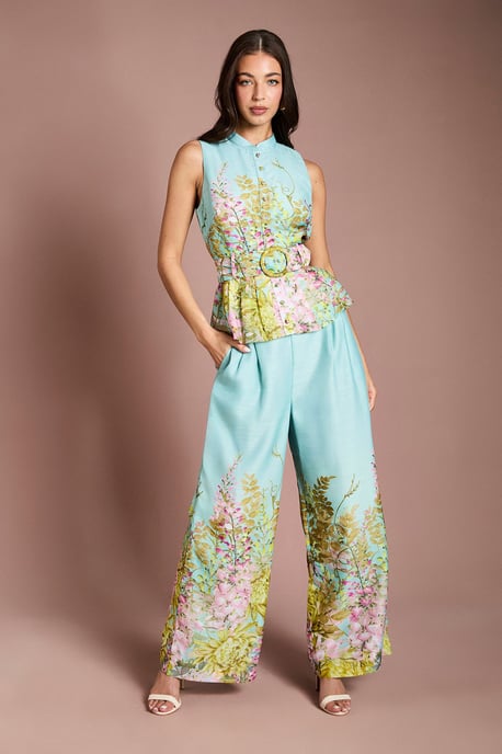 Placement Print Button Through Belted Blouse - Image 2