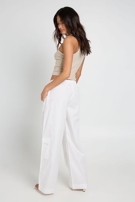 Poplin Wide Leg Cargo Trousers - Image 2