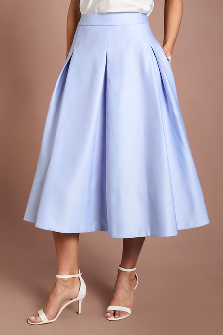 Satin Pleat Front Midi Full Skirt - Image 2