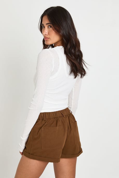 Pocket Front High Waisted Twill Shorts - Image 2