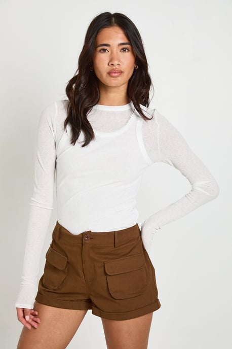 Pocket Front High Waisted Twill Shorts - Image 3