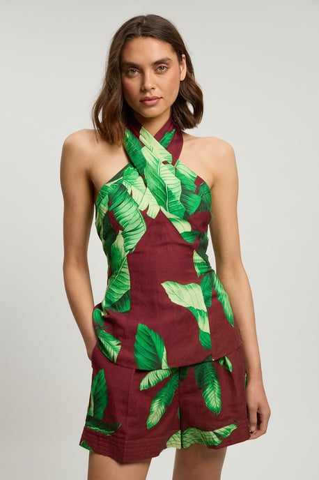 Viscose Linen Palm Tree Woven Short - Image 1