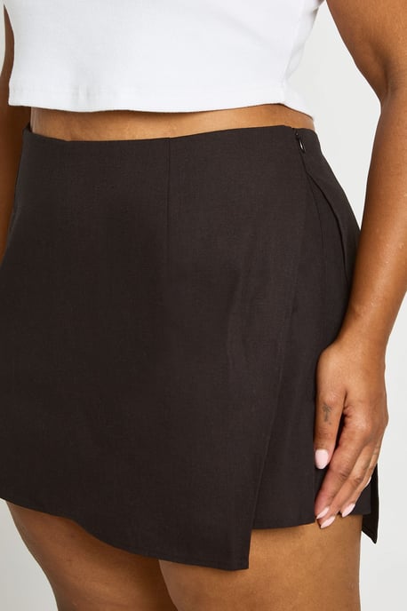 Plus Linen Look Wrap Front Skort - Image 4