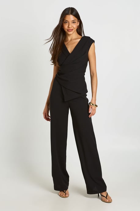 Wrap Front Drape Detail Wide Leg Jumpsuit - Image 1