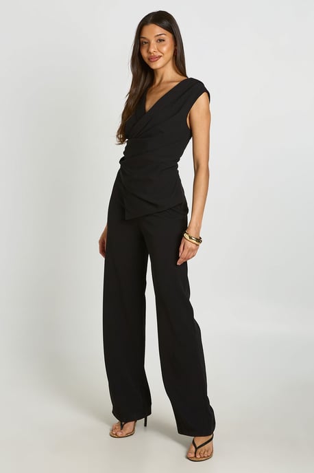 Wrap Front Drape Detail Wide Leg Jumpsuit - Image 3