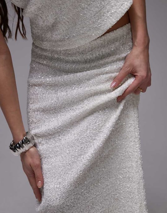 Topshop premium paljetterad midi kjol i vitt - Image 2