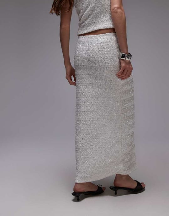 Topshop premium paljetterad midi kjol i vitt - Image 3