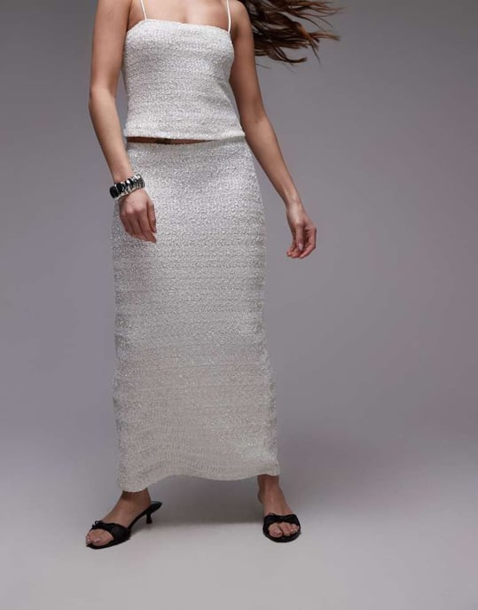 Topshop premium paljetterad midi kjol i vitt - Image 4