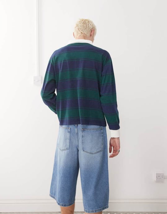 COLLUSION långärmad XXL broderad randig polo i multi - Image 4