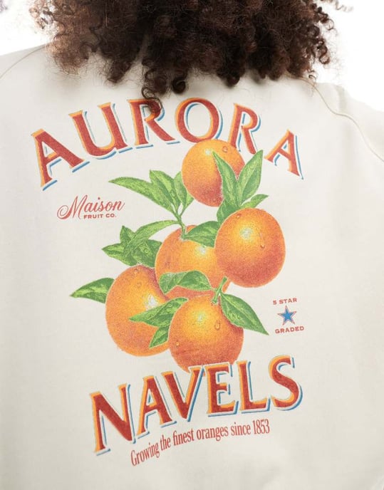 Cotton on orange fruit graphic crew neck sweatshirt i kokosnöt - Image 4