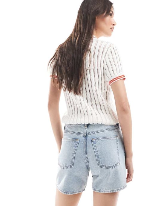 Monki stickad polotröja med sömdetaljer i vitt - Image 3