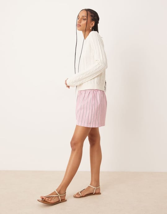 Gina Tricot cotton blend knit sweater with crew neck in cream - Image 3