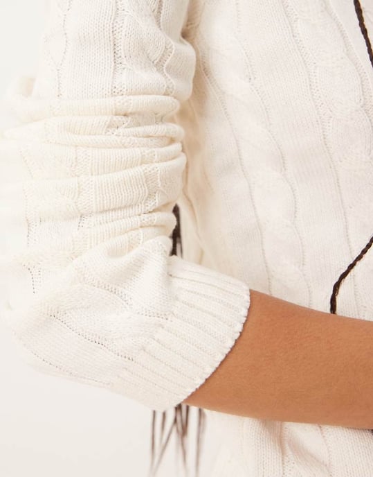 Gina Tricot cotton blend knit sweater with crew neck in cream - Image 4