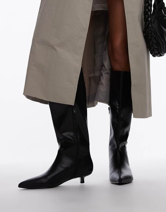Topshop Stevie mid heel pointed toe knee high boots in black - Image 2