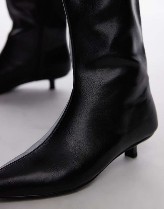 Topshop Stevie mid heel pointed toe knee high boots in black - Image 3