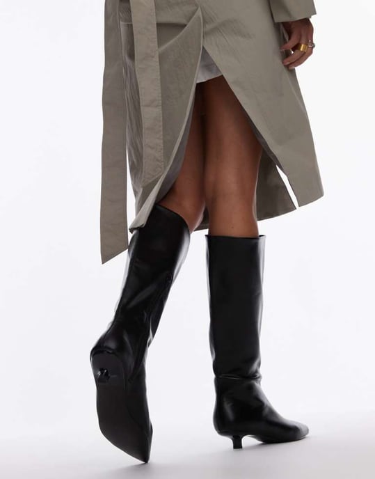 Topshop Stevie mid heel pointed toe knee high boots in black - Image 4