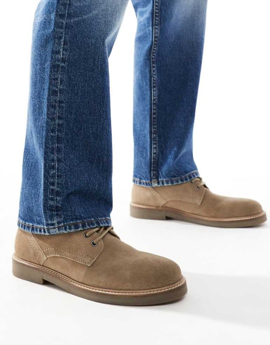 ASOS DESIGN lace up desert boots in stone suede with natural sole - Image 1