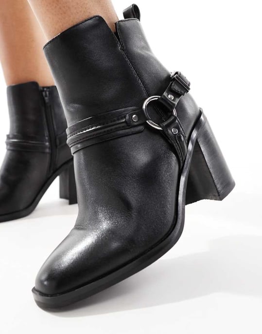 ALDO Catasetum harness block heel ankle boots in black leather - Image 2