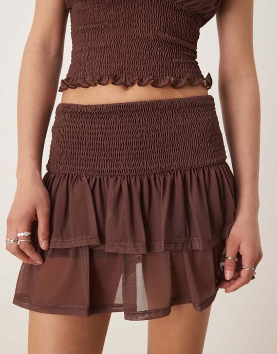 ASOS DESIGN koord shirred midja mini kjol i choklad - Image 2