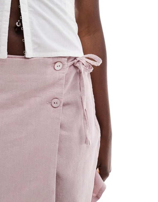 ENDAST linneblandning asymmetrisk mini kjol i rosa - Image 2