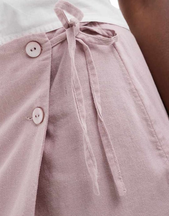 ENDAST linneblandning asymmetrisk mini kjol i rosa - Image 3