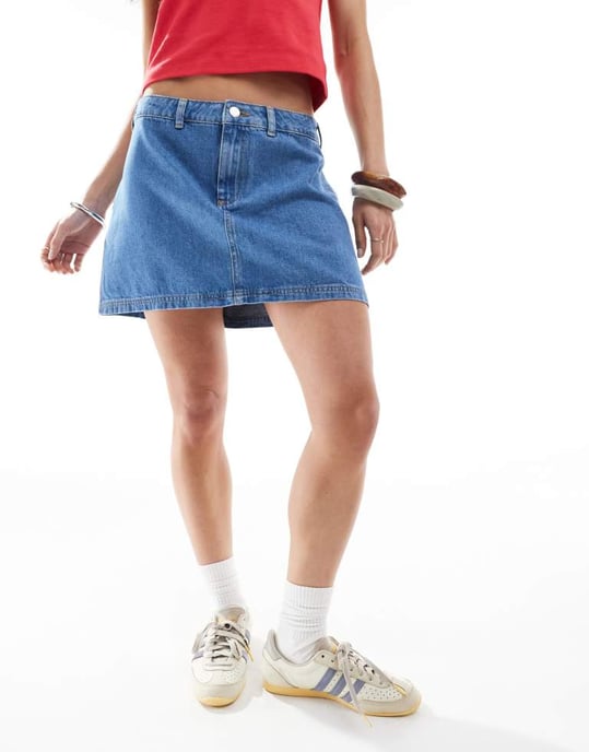Miss Selfridge en linje denim mini kjol i medelvattning - Image 3