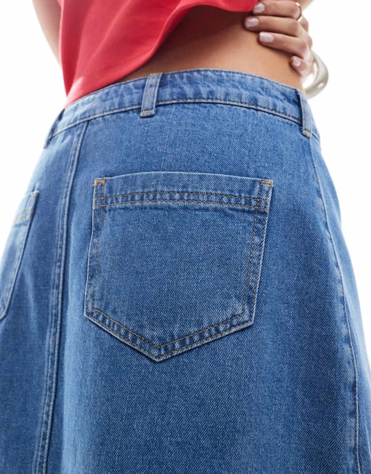 Miss Selfridge en linje denim mini kjol i medelvattning - Image 4