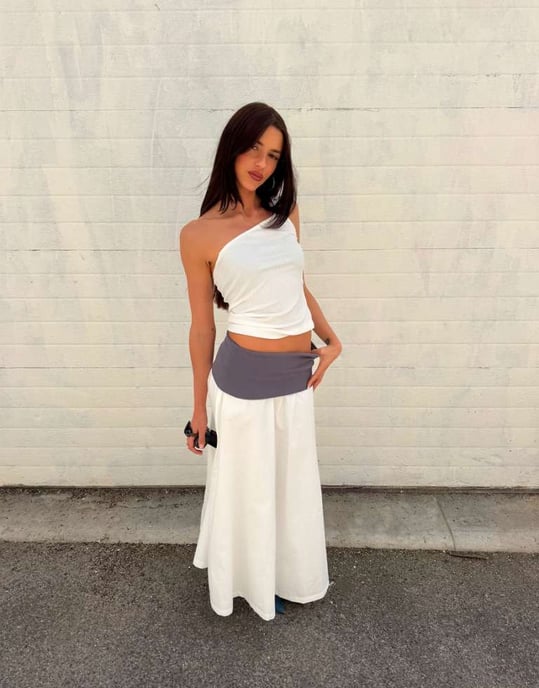 Labelrail x Barbara Ines jersey waistband midaxi skirt in white and grey - Image 1