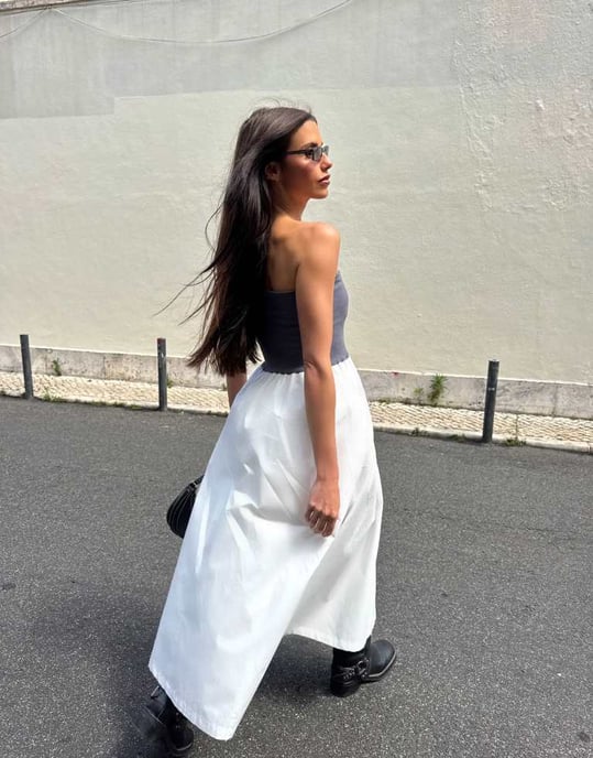Labelrail x Barbara Ines jersey waistband midaxi skirt in white and grey - Image 3