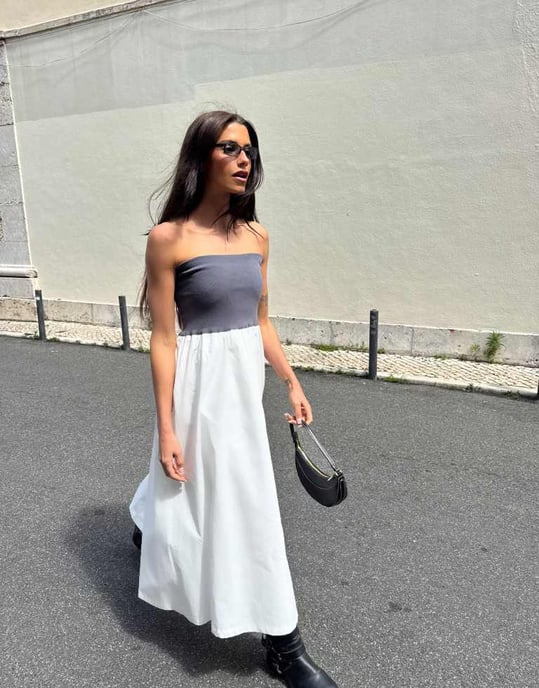 Labelrail x Barbara Ines jersey waistband midaxi skirt in white and grey - Image 4