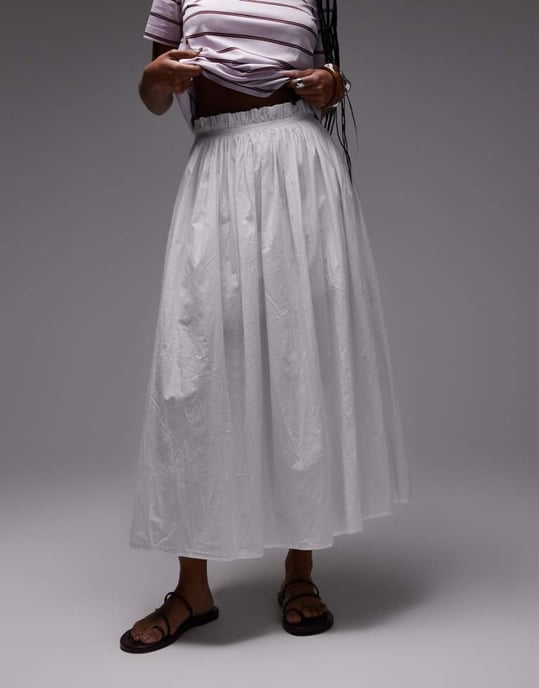 Topshop side zip crinkle cotton laundered full skirt in ivory - Image 1