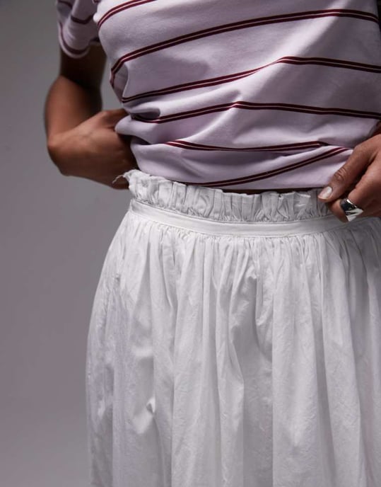 Topshop side zip crinkle cotton laundered full skirt in ivory - Image 3