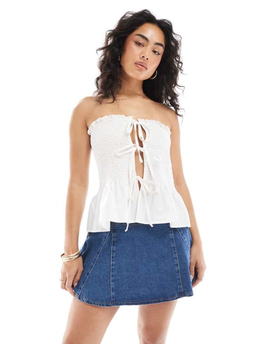 ASOS DESIGN denim godet minikjol i mellanblå - Image 1