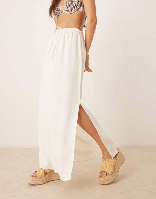 JDY linen mix maxi skirt in white - Image 2