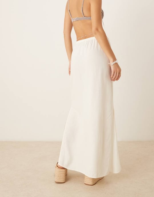 JDY linen mix maxi skirt in white - Image 4