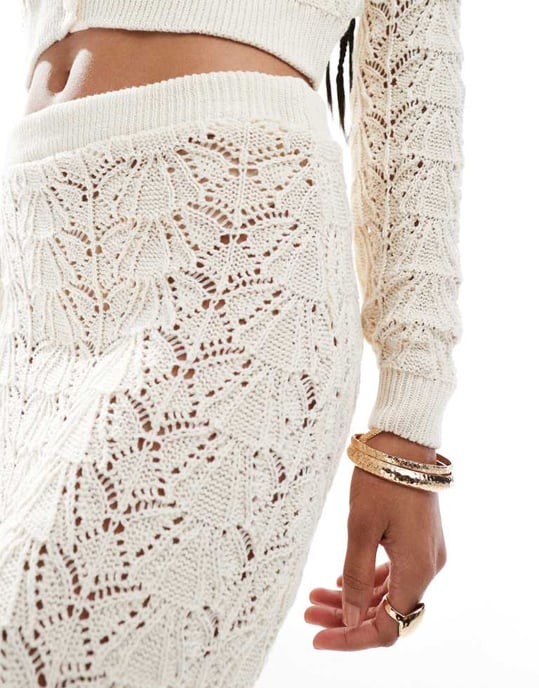 Miss Selfridge virkad flippkjol co ord i krämfärg - Image 2
