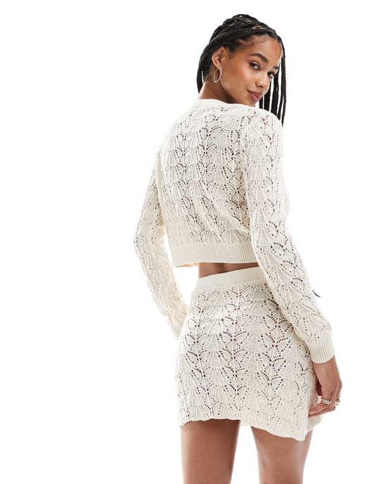 Miss Selfridge virkad flippkjol co ord i krämfärg - Image 3