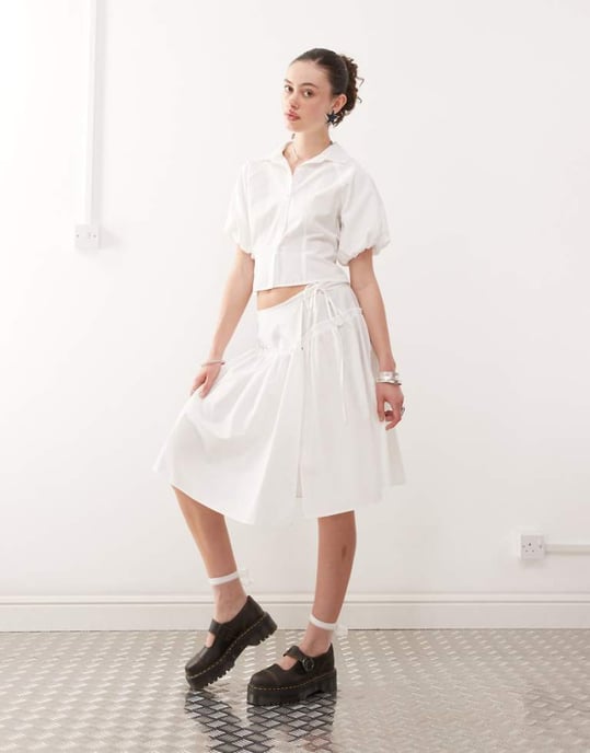 COLLUSION drop waist poplin skirt co-ord in white - Image 1