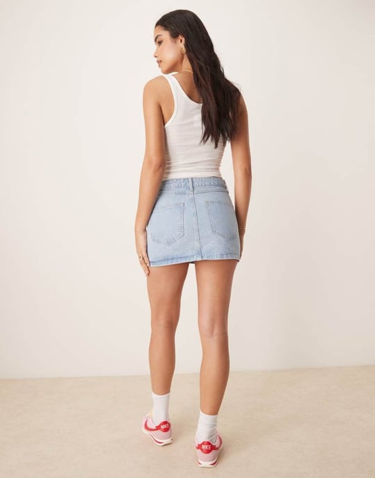 ASOS DESIGN denimkjol med pärmkant i ljus tvättkoord - Image 4