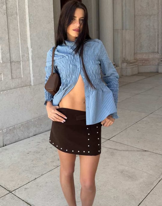 Labelrail x Barbara Ines studded faux leather wrap skirt in brown - Image 2