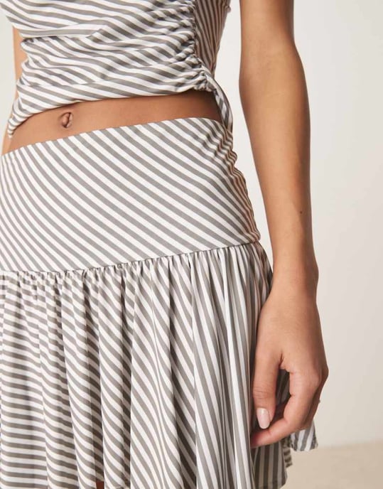 ASOS DESIGN co-ord stripe hanky hem skirt in grey - Image 2