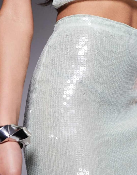 ASOS DESIGN samordnad paljett mini kjol i mintgrön - Image 4