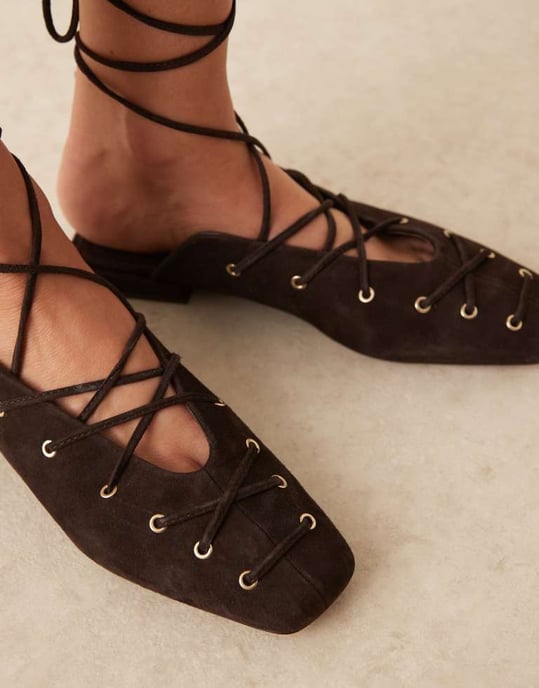 ASOS DESIGN Laney premium ghillie-tie mule i brun mocka - Image 3