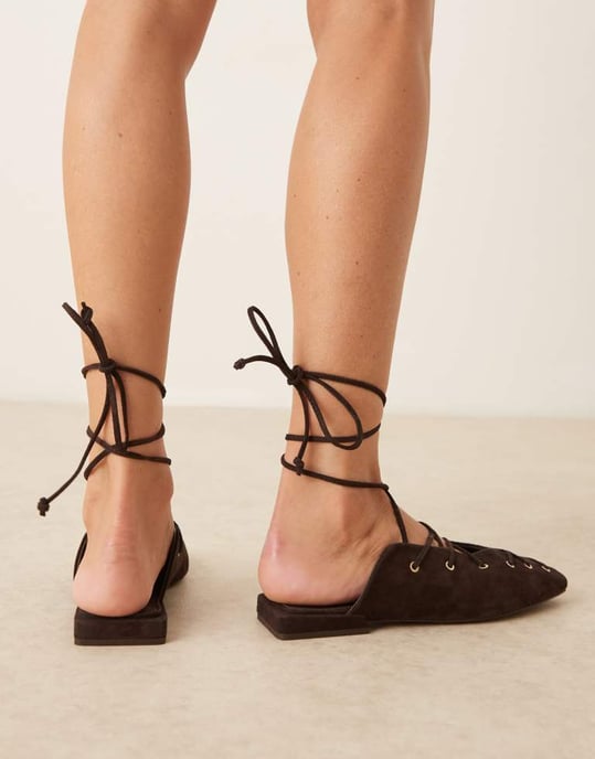 ASOS DESIGN Laney premium ghillie-tie mule i brun mocka - Image 4